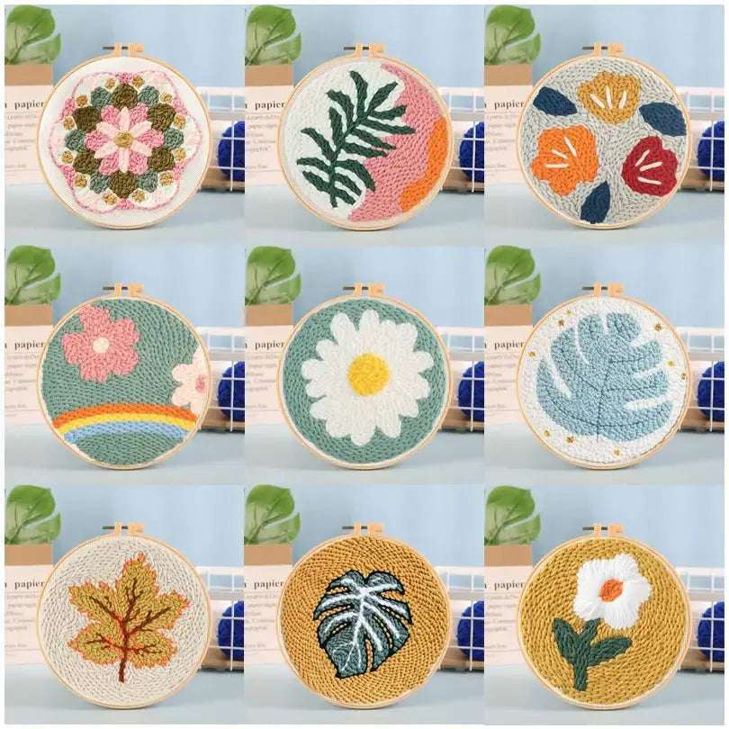 Flower and Leaf Punch Needle Kit, Beginner Punch Needle Set, 20cm Punch Needle Kit Punch Needle kit Punch Needle Kits Beginner Friendly Designs for Creative Art Projects