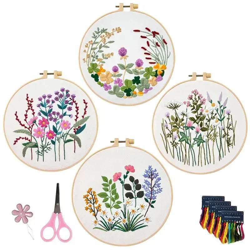 Summer Meadow Flower Embroidery Kits, Beginners DIY Embroidery kit, 20cm hoop and pre-printed cloth, Great craft gift idea Embroidery kit Embroidery Kits