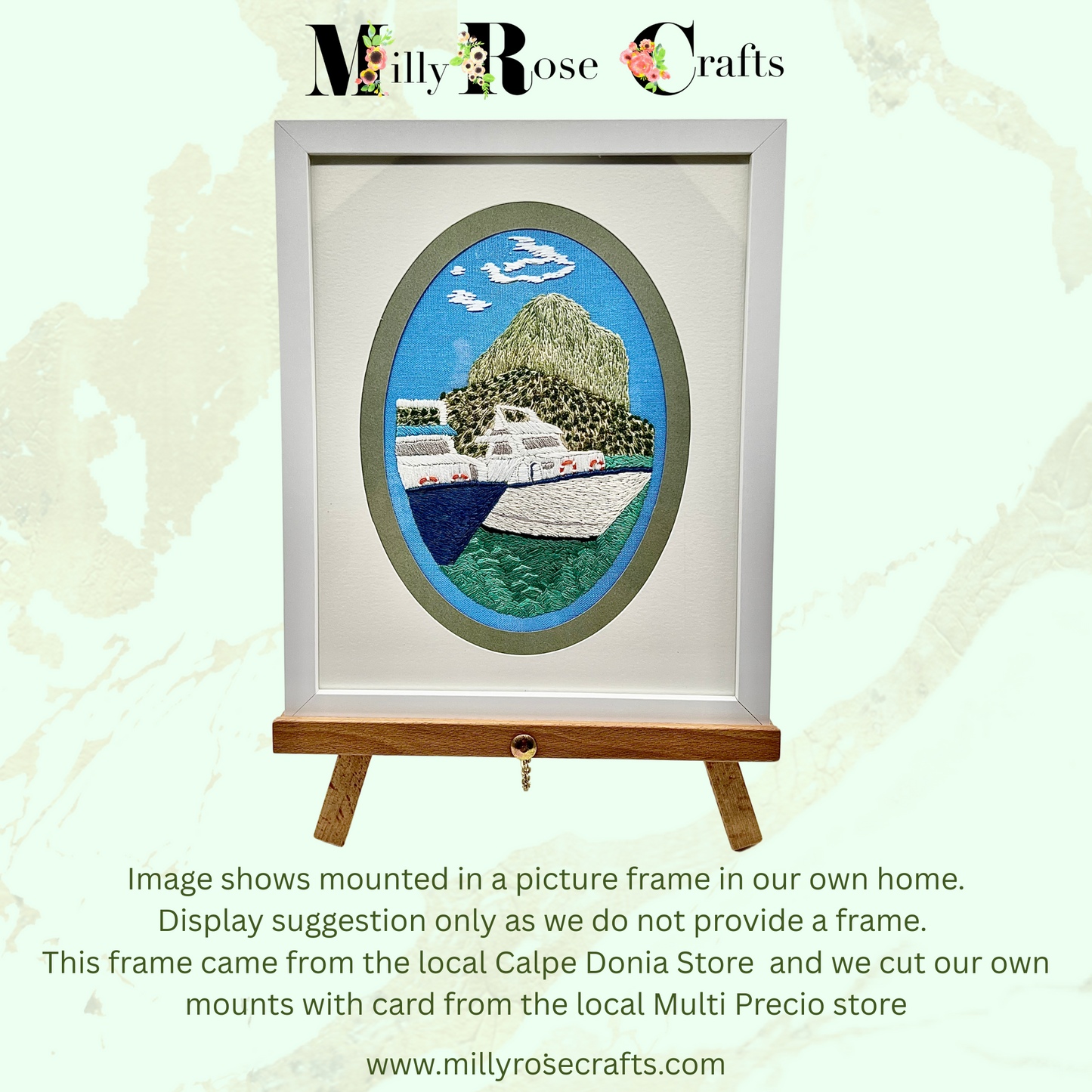 Calp Fishing Boat Embroidery Kit Calpe Rock & Port Penon de Ifach Craft Kit Beginner Friendly Pre Stamped Linen/Cotton Cloth 17.5x24cm Hoop Embroidery kit New Arrivals in the MillyRose Crafts Family