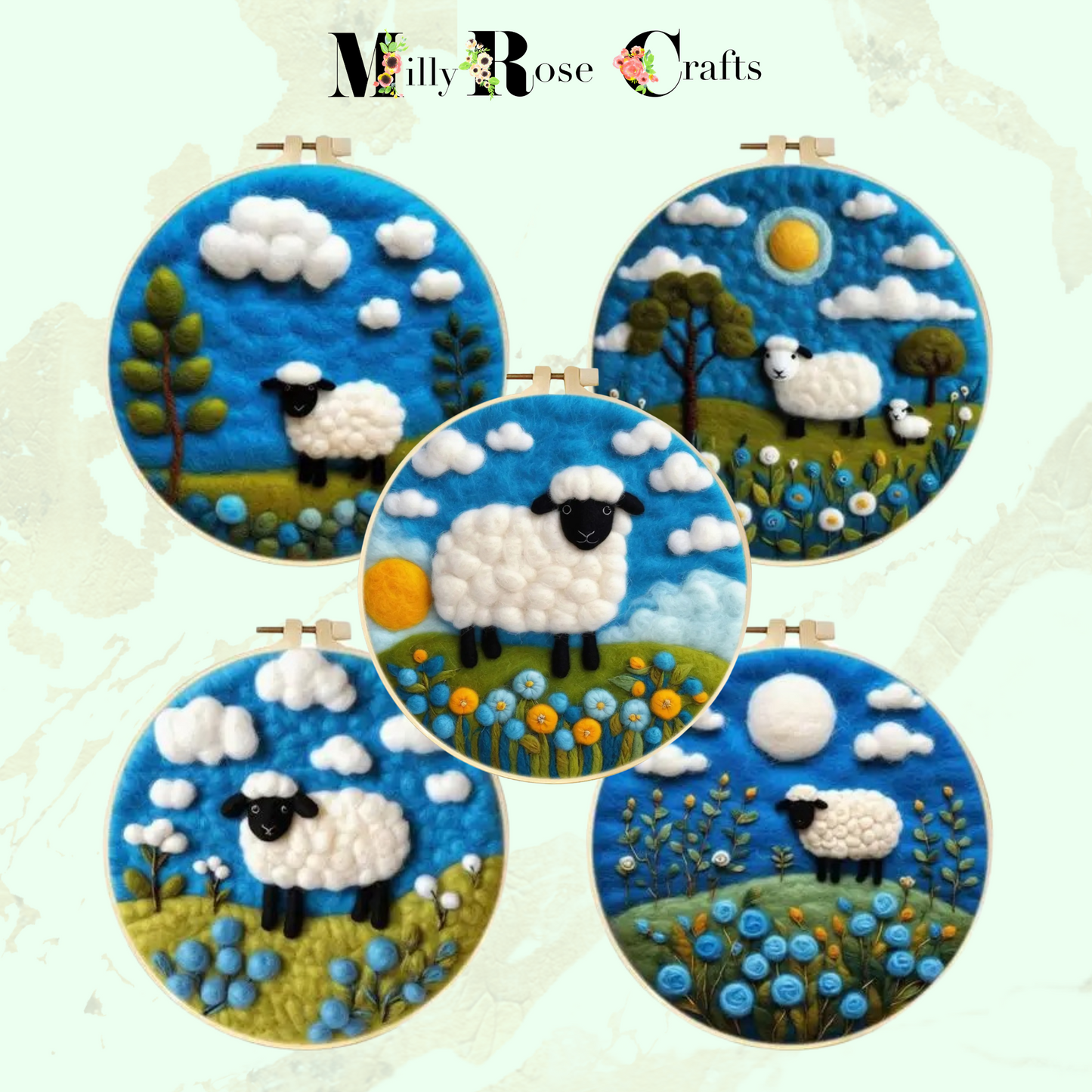 Sheep 2D Needle Felting Kit Adult Beginner Blue Sky Wool Painting Kit Fox Countryside Craft Gift Idea 2D Needle Felting Kit 2D Needle Felting, the wonderful art of wool painting