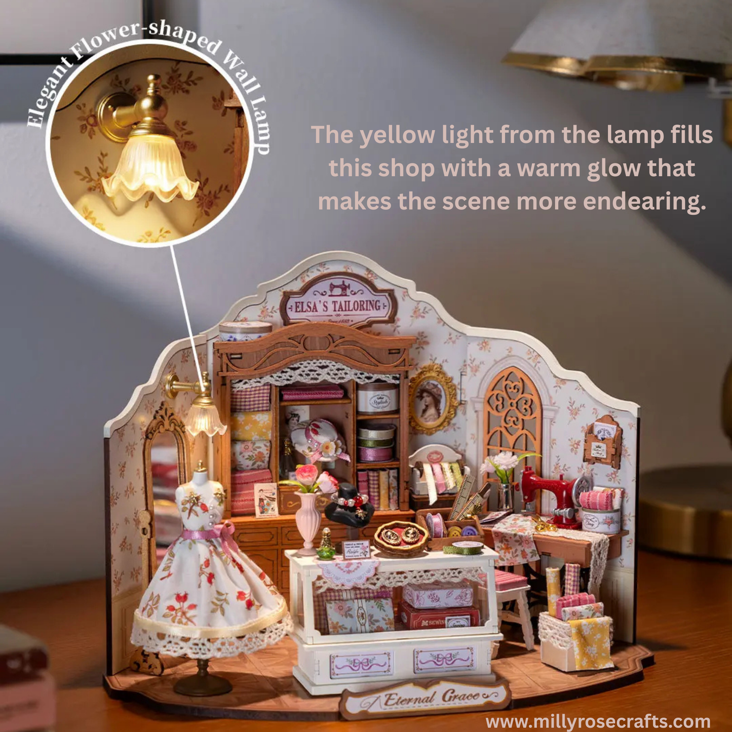 Rolife Elsa's Tailoring DIY Miniature House Robotime Dollhouse Studio Vintage Victorian Style Decor For Miniature Collectors 14+ Adults