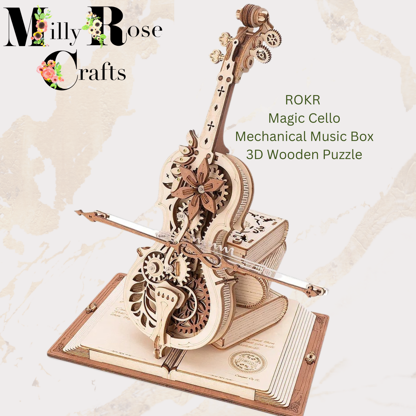 Robotime Rokr 3D Wooden Puzzle Symphony of Gorgeous Dreams Cello Mechanical Kit Intermediate Magic Cello Music Box Craft Kit Gift for Family 3d Puzzle Robotime Wooden Collectibles & Mechanical Crafts, Rokr Crafty Book Nooks, Wooden Jigsaws Rolife Wooden Room settings Robud Montessori ToyaMechanical Puzzles and Collectibles