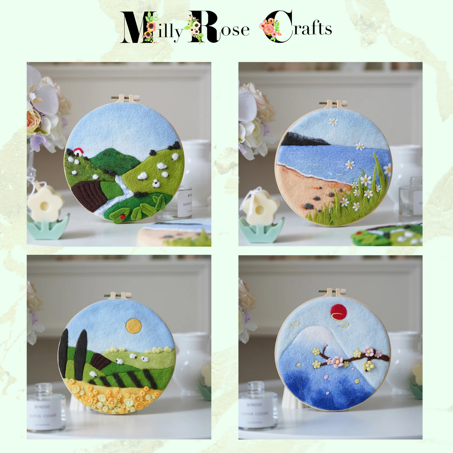 2D Needle Felting Kit Hydrangea Wool Painting Kit for beginners Tulips Needle Felting Picture 2D Poppies Craft Gift 2D Needle Felting Kit 2D Needle Felting, the wonderful art of wool painting