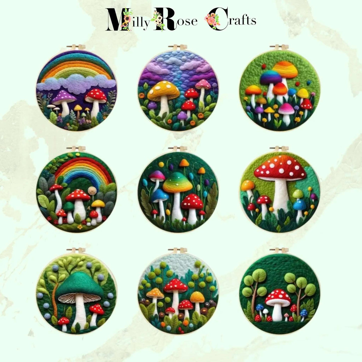 Mushroom Felting Kit 2d Wool Painting Merino Wool Felt Kit Beginner Easy Felting Kit Adult, Christmas Craft Gift Idea Set 2 2D Needle Felting Kit 2D Needle Felting, the wonderful art of wool painting
