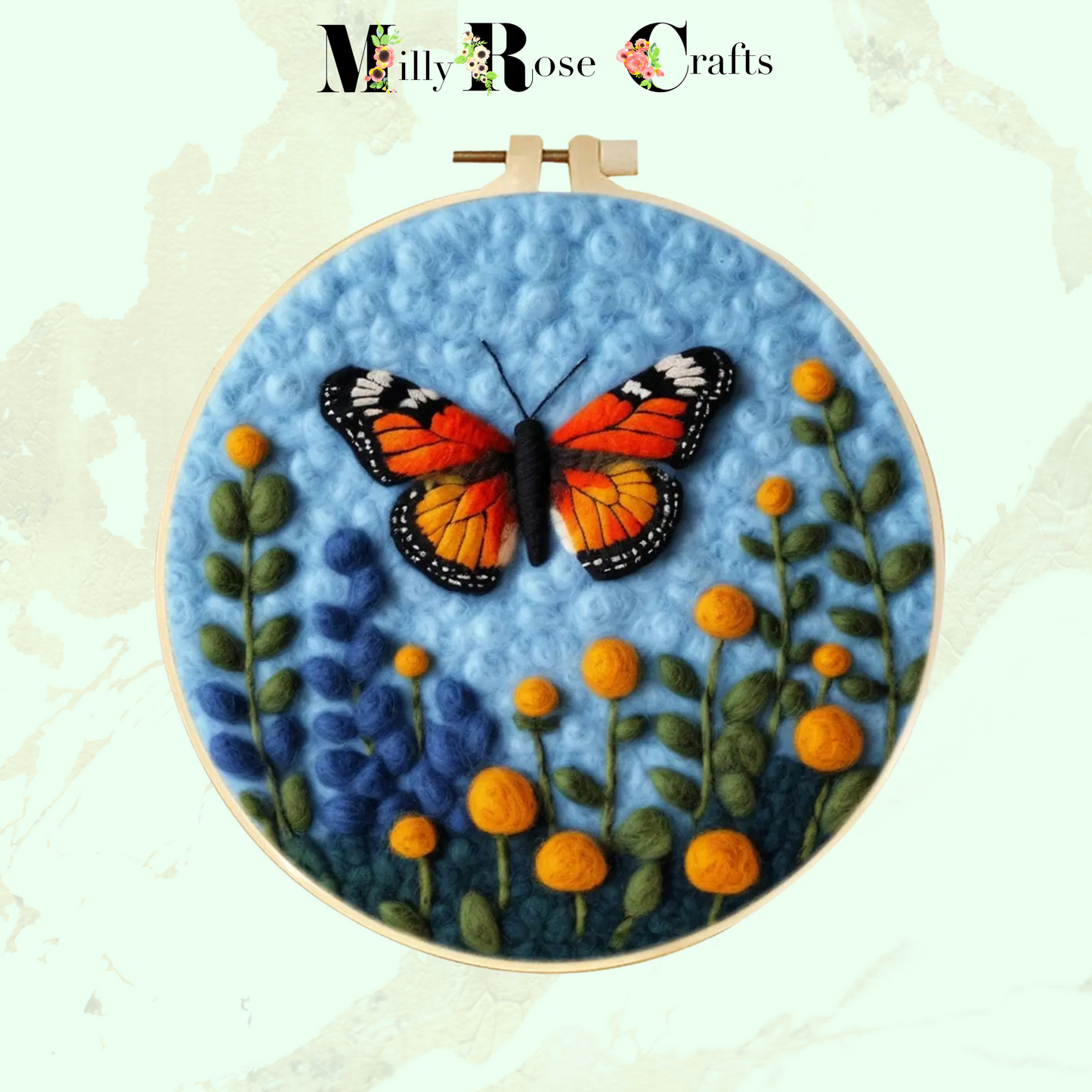 2D Butterfly Needle Felting Kit Adult Beginner Butterfly and Flowers Wool Painting Kit Complete Felting Kit Craft Gift Idea 2D Needle Felting Kit 2D Needle Felting, the wonderful art of wool painting