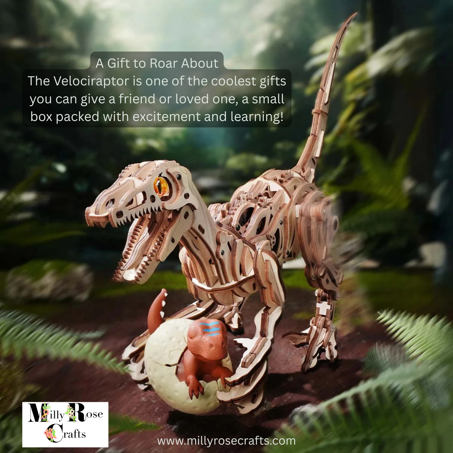 Robotime Rokr Velociraptor 3D Puzzle Wooden Walking Dinosaur Movable Mechanical Model Home Desk Decoration Craft Gift For Teens and Adults 3d Puzzle New Arrivals in the MillyRose Crafts Family