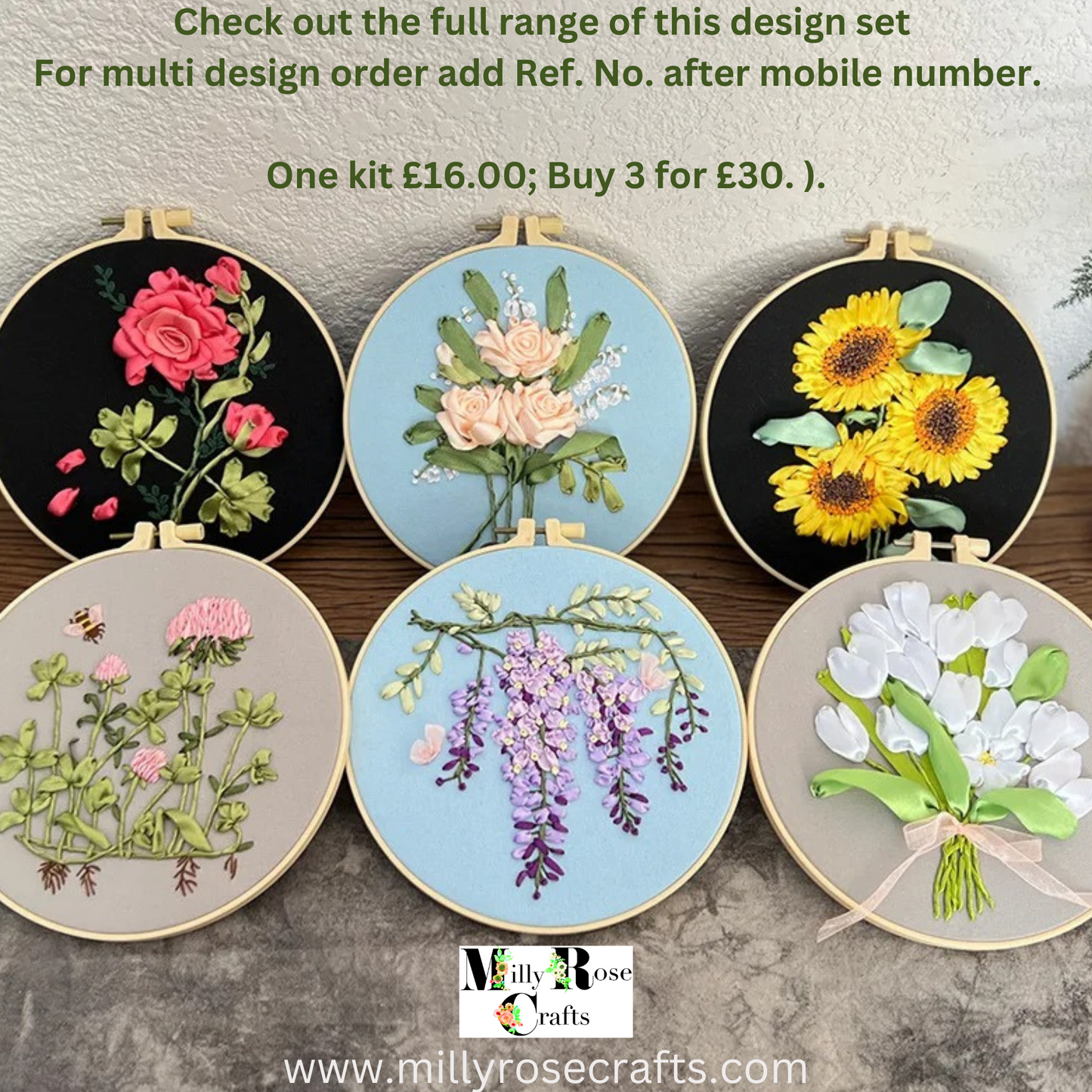 Wisteria SatinRibbon Embroidery Kits, Tulip Silk Ribbon Embroidery Kit Roses Sunflowers Beginner Needlework Kit, Meadow Clover DIY Craft Kit Adult Embroidery kit Ribbon Embroidery Kits