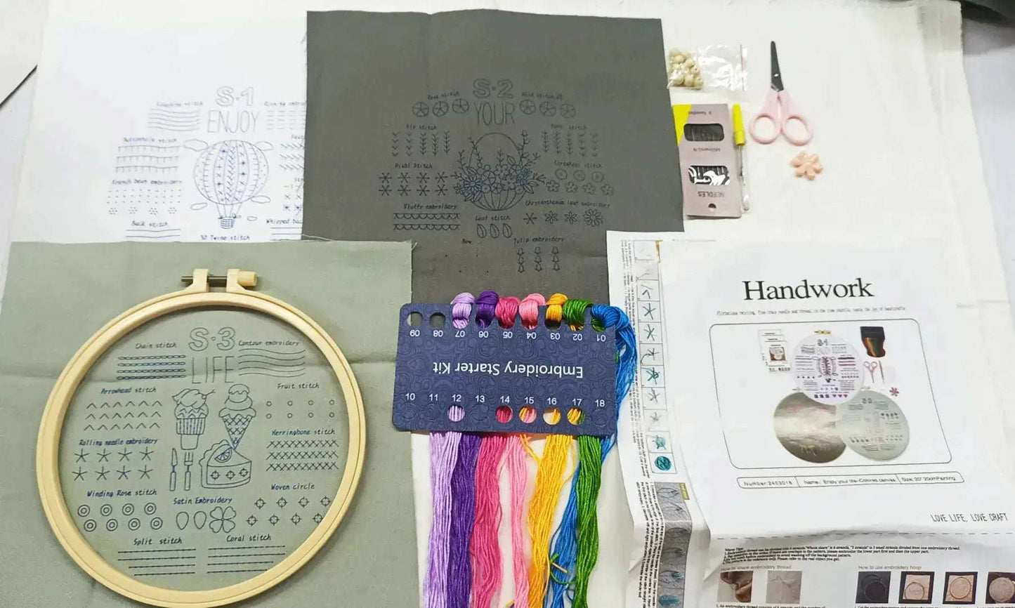 Beginners Embroidery Garden Flowers Kits Full Range Embroidery Starter Kits for Beginners Adults Kids DIY Handmade Easy Patterns Set 2 Embroidery kit Embroidery Kits