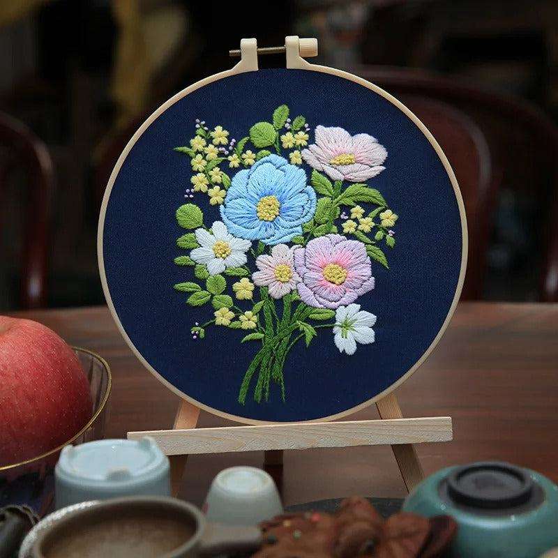 Vibrant Flower Embroidery Kits Adult Floral Embroidery Kit Beginner to Intermediate Embroidery Kit. Stamped Cross Stitch Embroidery kit Embroidery Kits