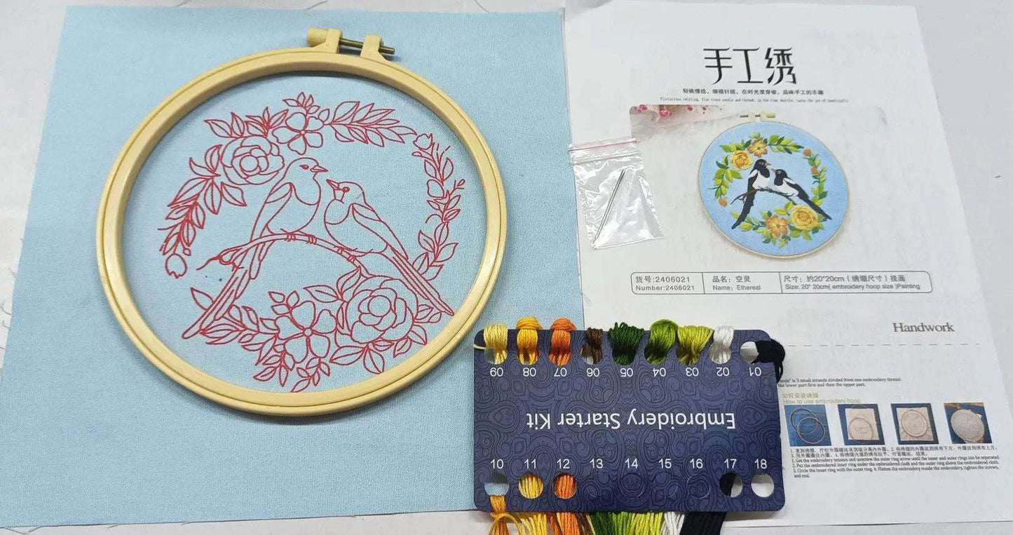 Exotic Bird-Flowers Embroidery Kit, Floral embroidery kit for adults. Great craft gift Embroidery kit Embroidery Kits