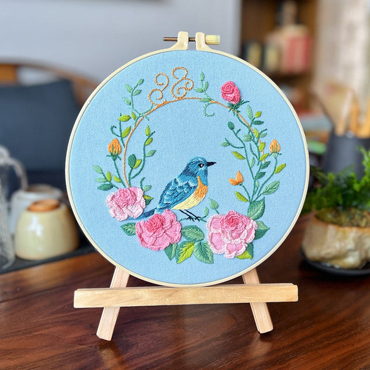 exotic bird-flowers embroidery kit