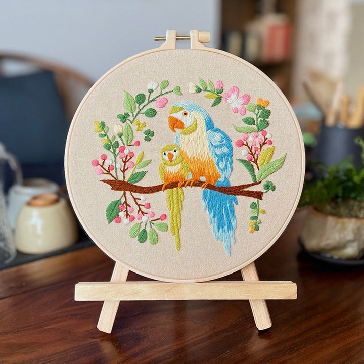 exotic bird-flowers embroidery kit