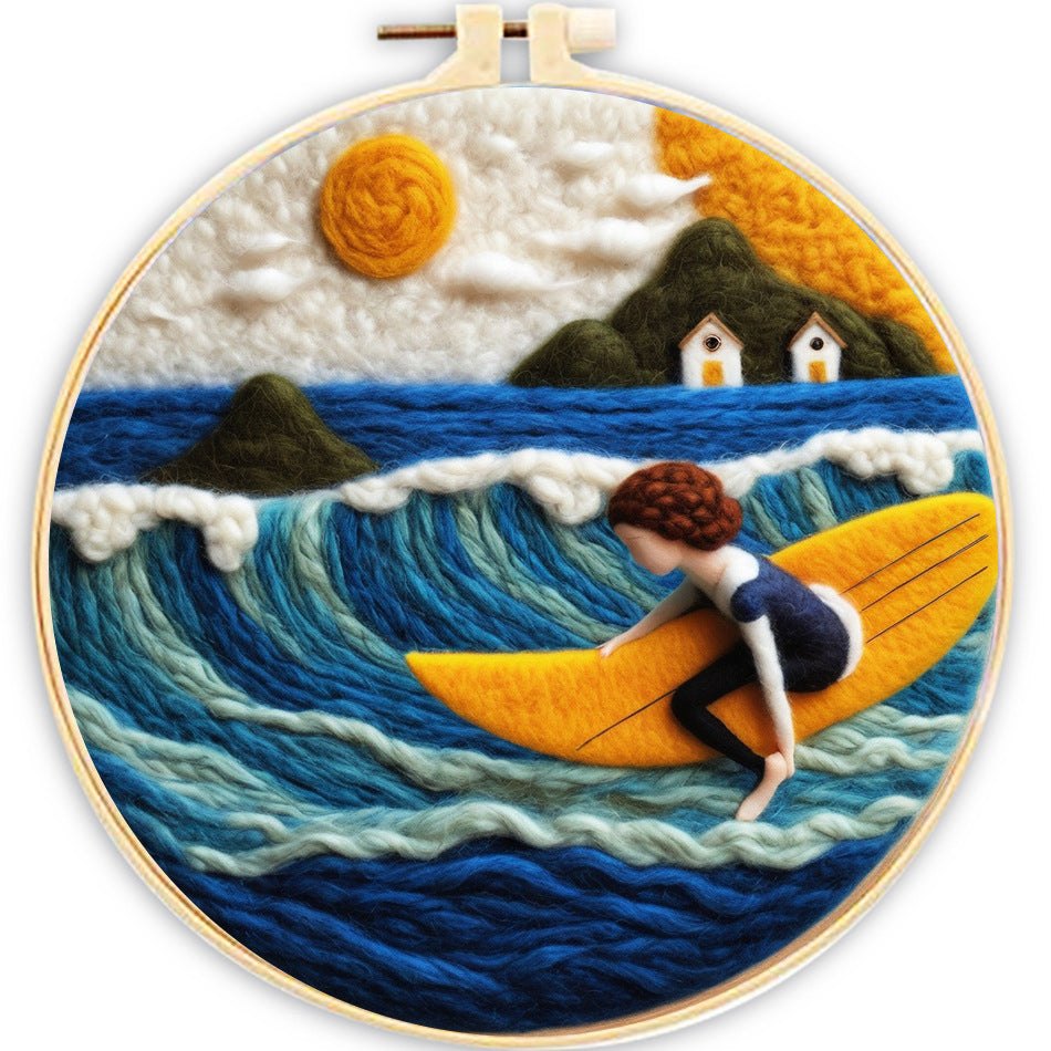 2d needle felting kits surfing design