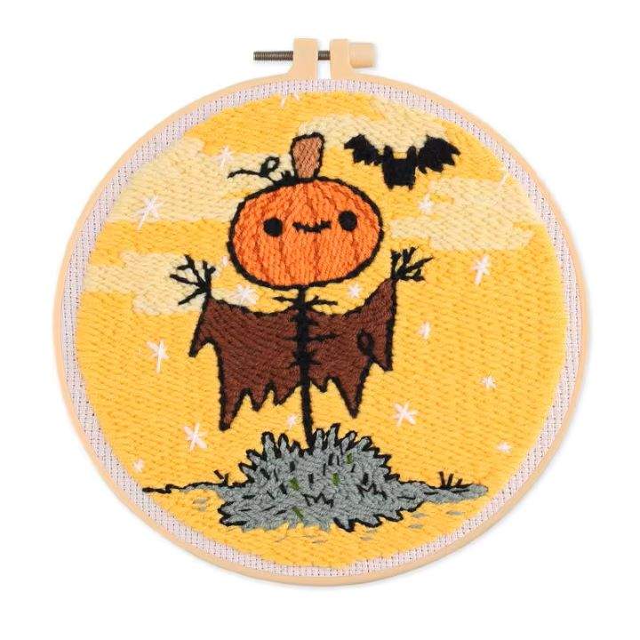 Halloween pumpkin punch needle embroidery kit