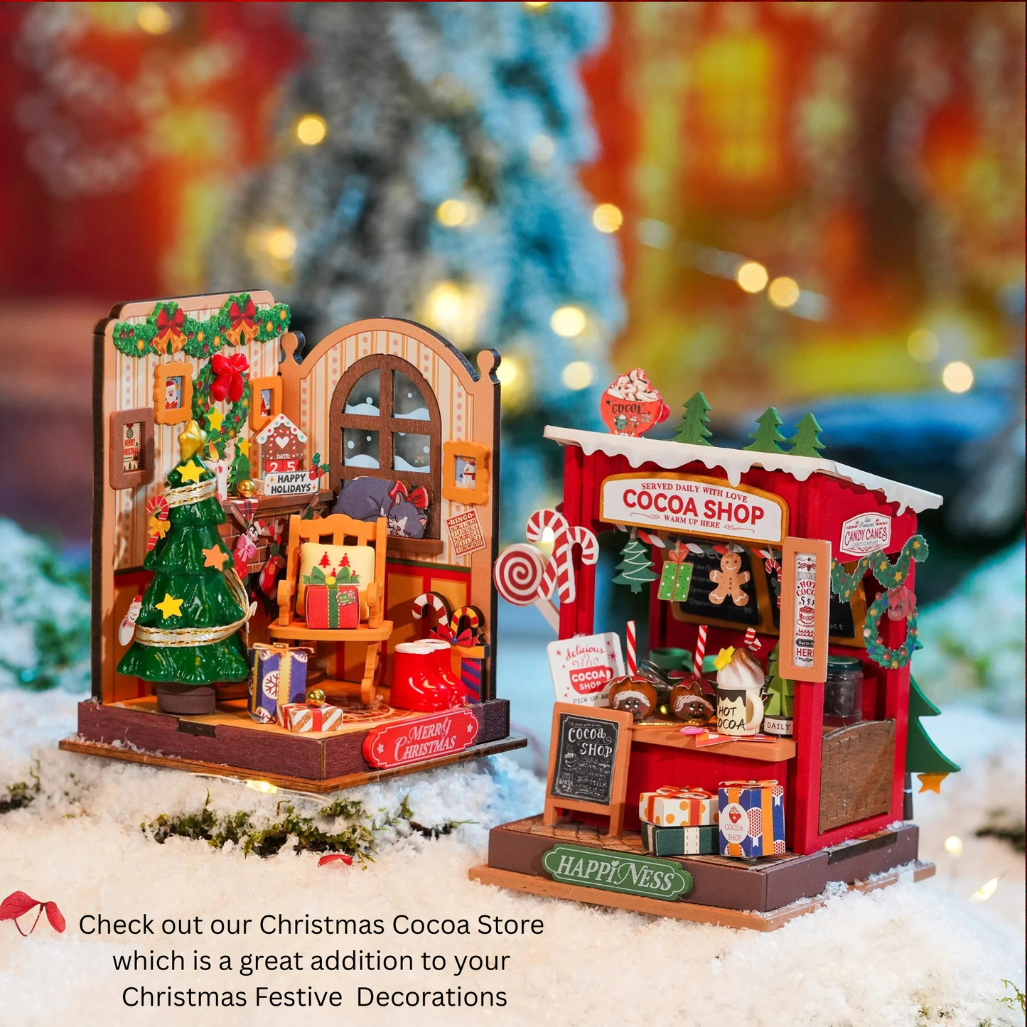 Rolife Christmas Fire Place 3d Mini House Robotime Building Craft Kits DIY Miniature House Kit Decoration for Adults Gift For Christmas