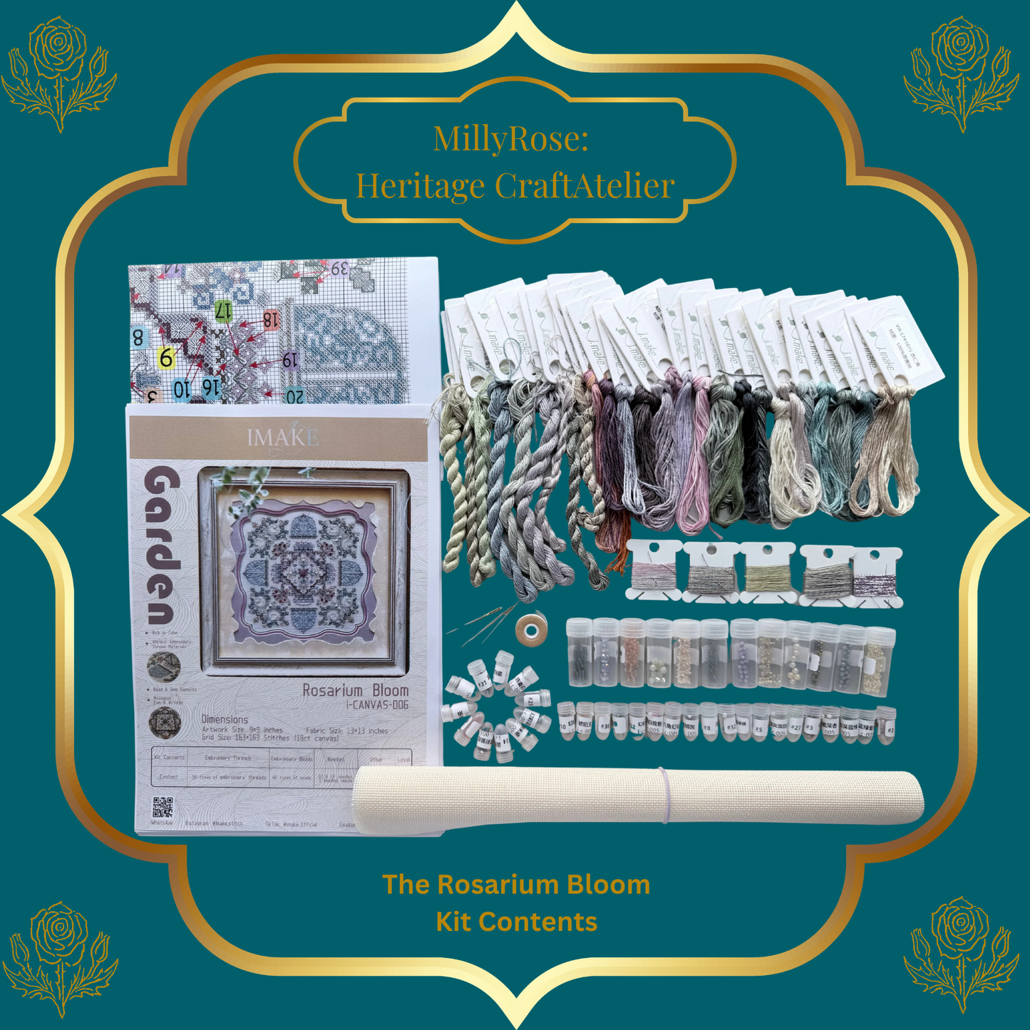 Rosarium Bloom Luxury Needlecraft Kit  Silk & Bead Embroidery IMake Mixed Medium Needlecraft