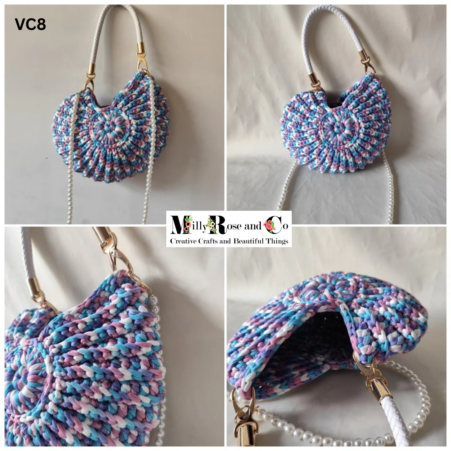 Crochet Nautilus Shell Hand Bag Handmade Shell Cross Body Variegated Colour Novelty Conch Bag Pearl Chain Gift Idea