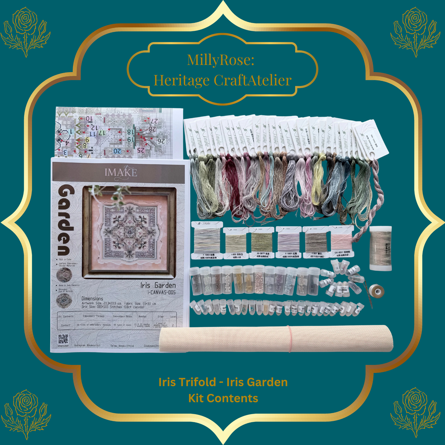 IMAKE Iris Trifold Iris Garden Luxury Cross Stitch  Mixed Media Needlework Kit Bead Embroidery