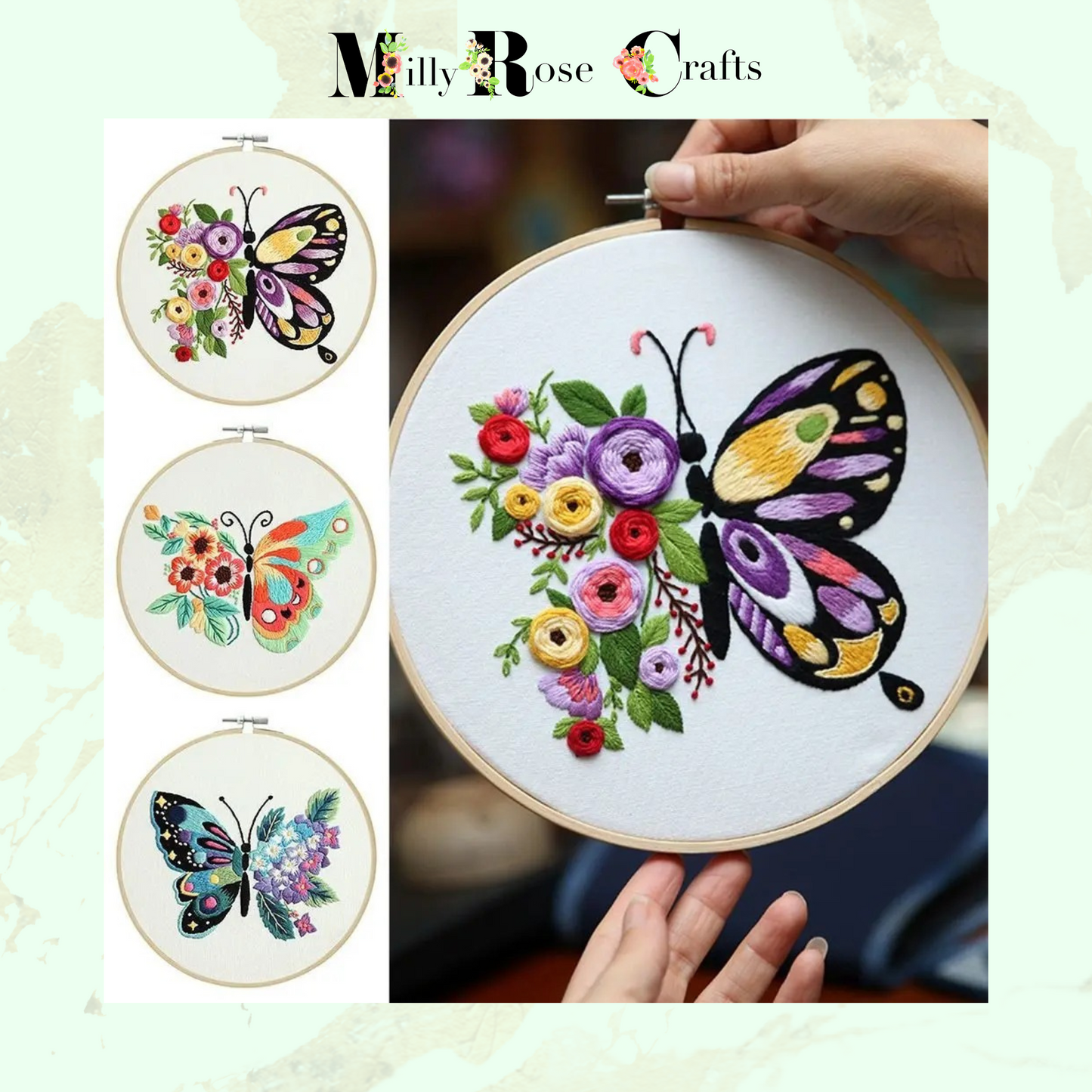 3 Set Butterfly Embroidery Kit DIY Beginner Butterfly Flower Embroidery Kit  Preprinted Cloth Embroidery Threads for Craft Lover Hand Stitch