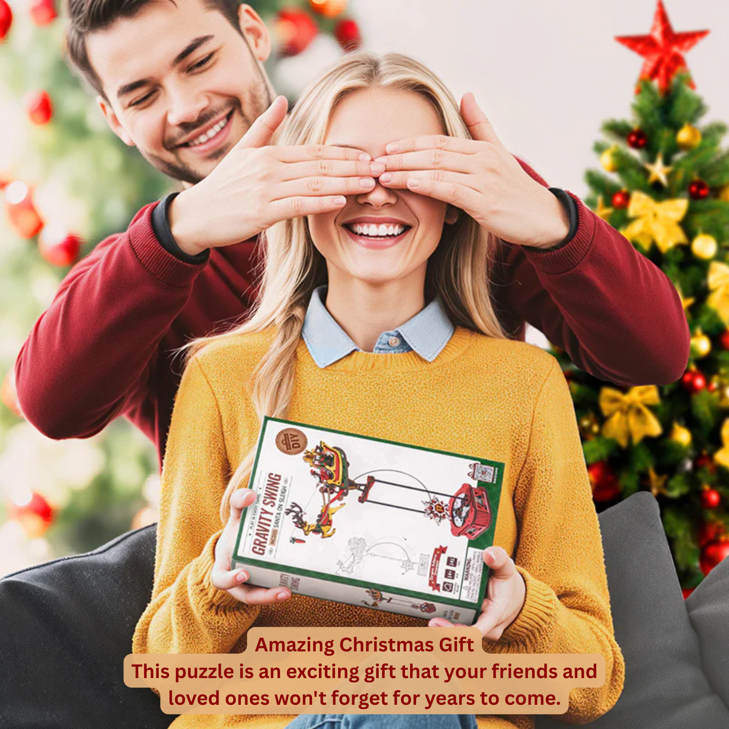 Rokr Santa on Sleigh Gravity Pendulum 3D Wooden Puzzle Perpetual Motion Kinetic Toy Swinging Desk Decor 14+ Stem Unique Christmas Gift