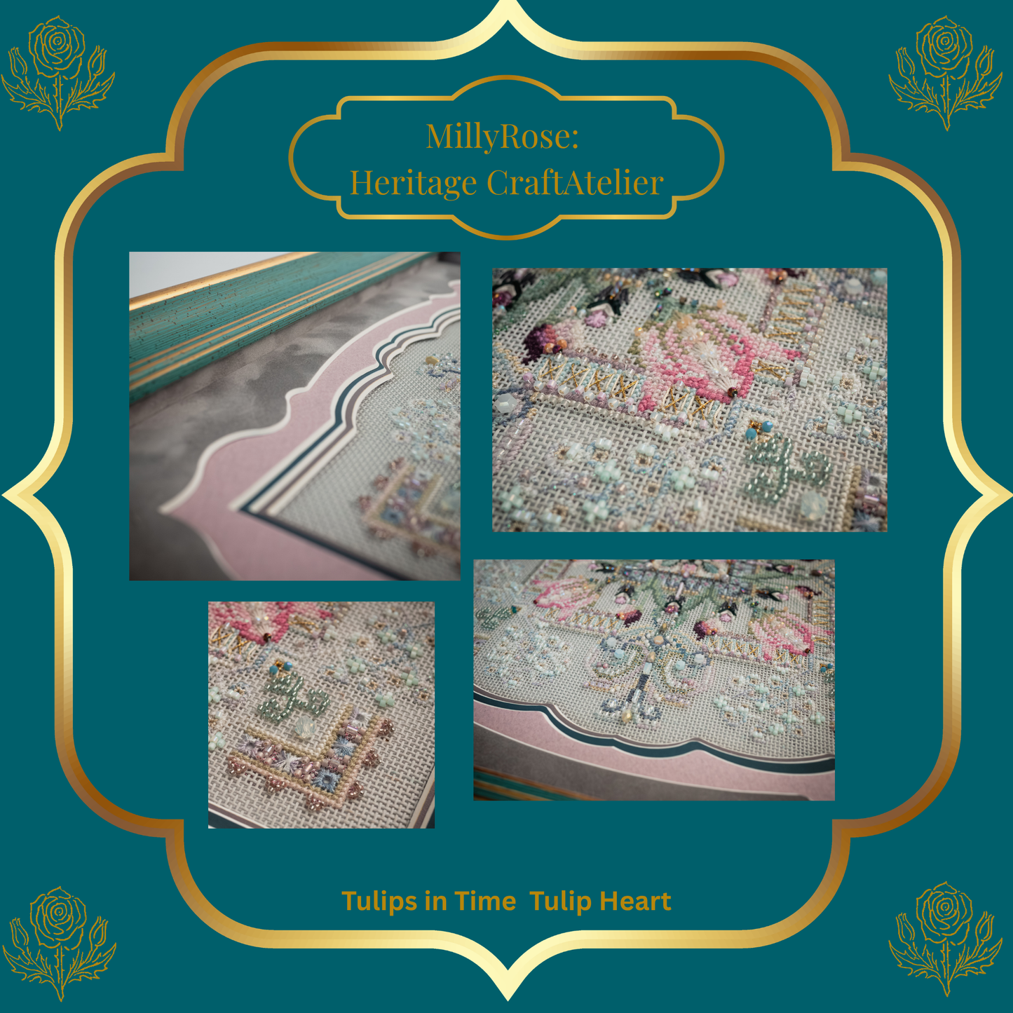 "Tulip Heart" Luxury Mixed-Media Needlework Kit – Tulips in Time Masterpiece Series by IMake – Hand-Dyed Silk & Premium Crystals on 18ct Canvas
