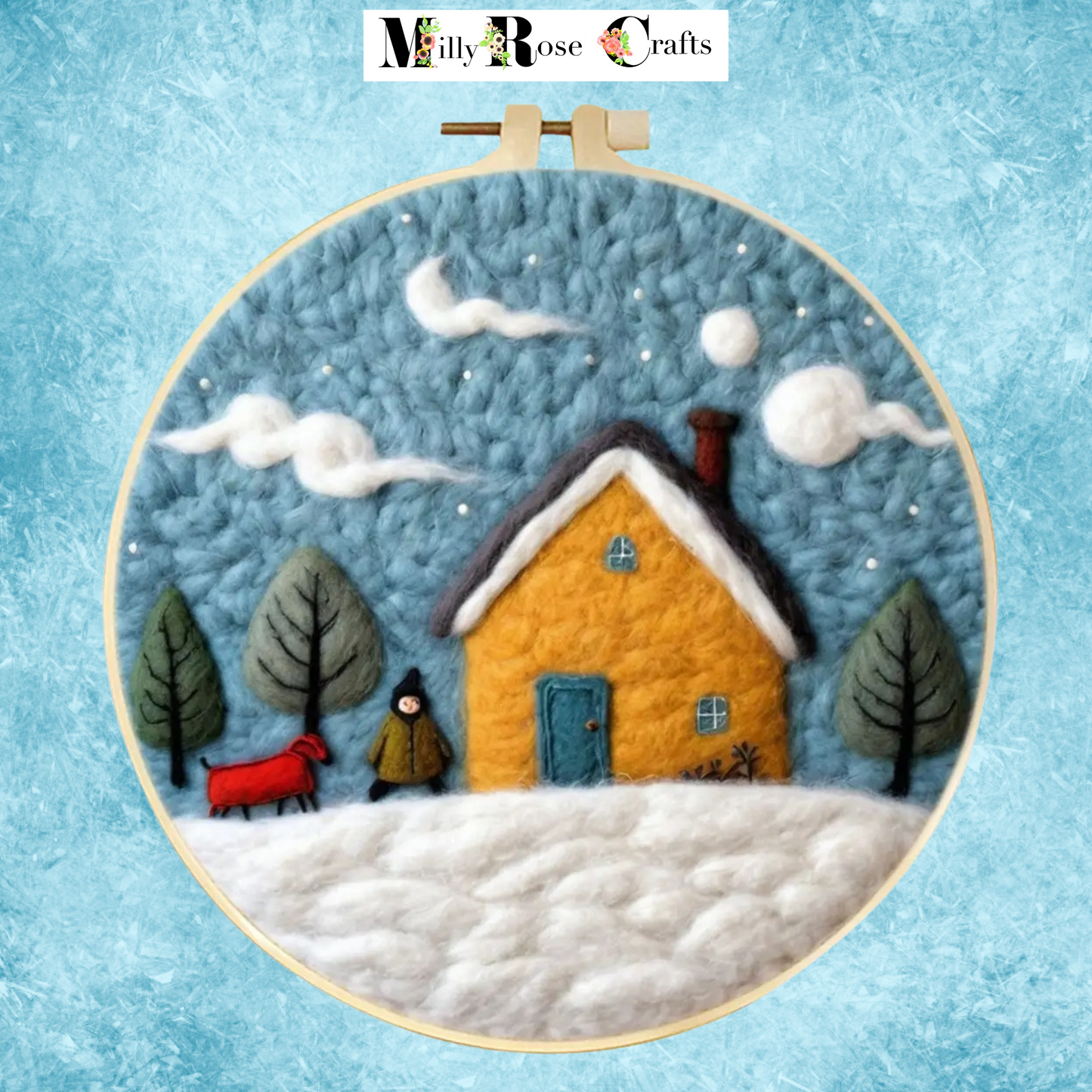 Me and My Dog 2D Needle Felting Kit Winter Scene Needle Painting Kit Snow Scene Needle Felting Kit Winter Craft Decor Perfect Christmas Gift Idea