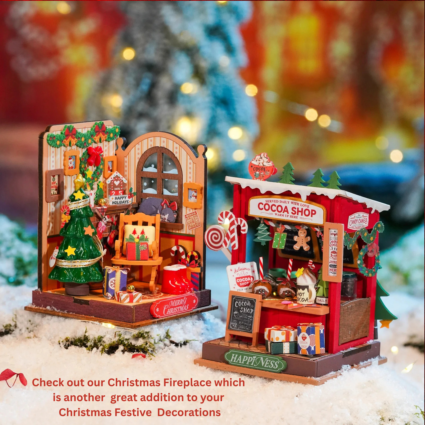 Rolife Christmas Cocoa Shop 3d Mini House Robotime Building Craft Kits DIY Miniature House Kit Decoration for Adults Gift For Christmas