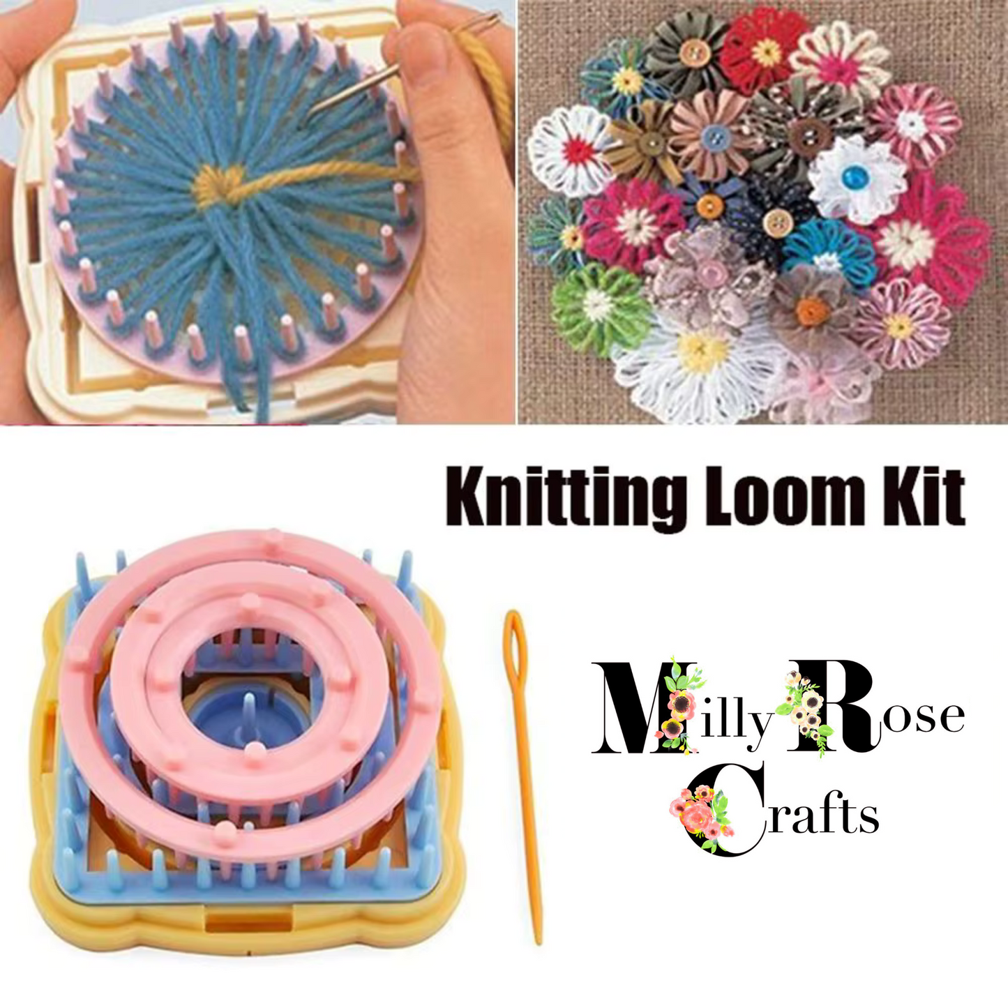 Flower Knitting Loom Kit, DIY Wool Hand Knitting Loom Flower Maker, Sock Loom Weaver Set with Needle Plastic Craft Loom Craft Gift idea