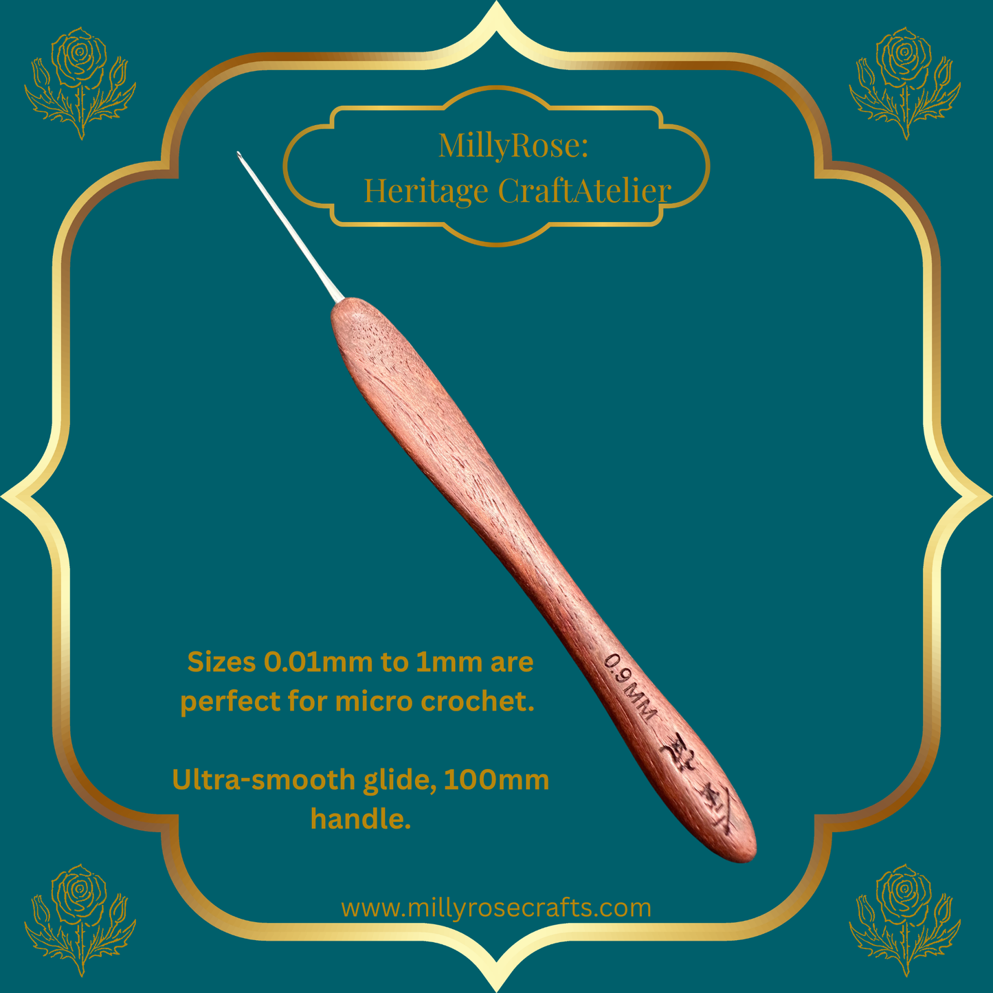 Jinlan Red Sandalwood Crochet Hook, Micro Crochet 0.01mm to 1.0mm High End Ergonomic Crochet Tool, Luxury Handcrafted Lace Hook, Heirloom Fiber Arts Gift, 100mm Handle