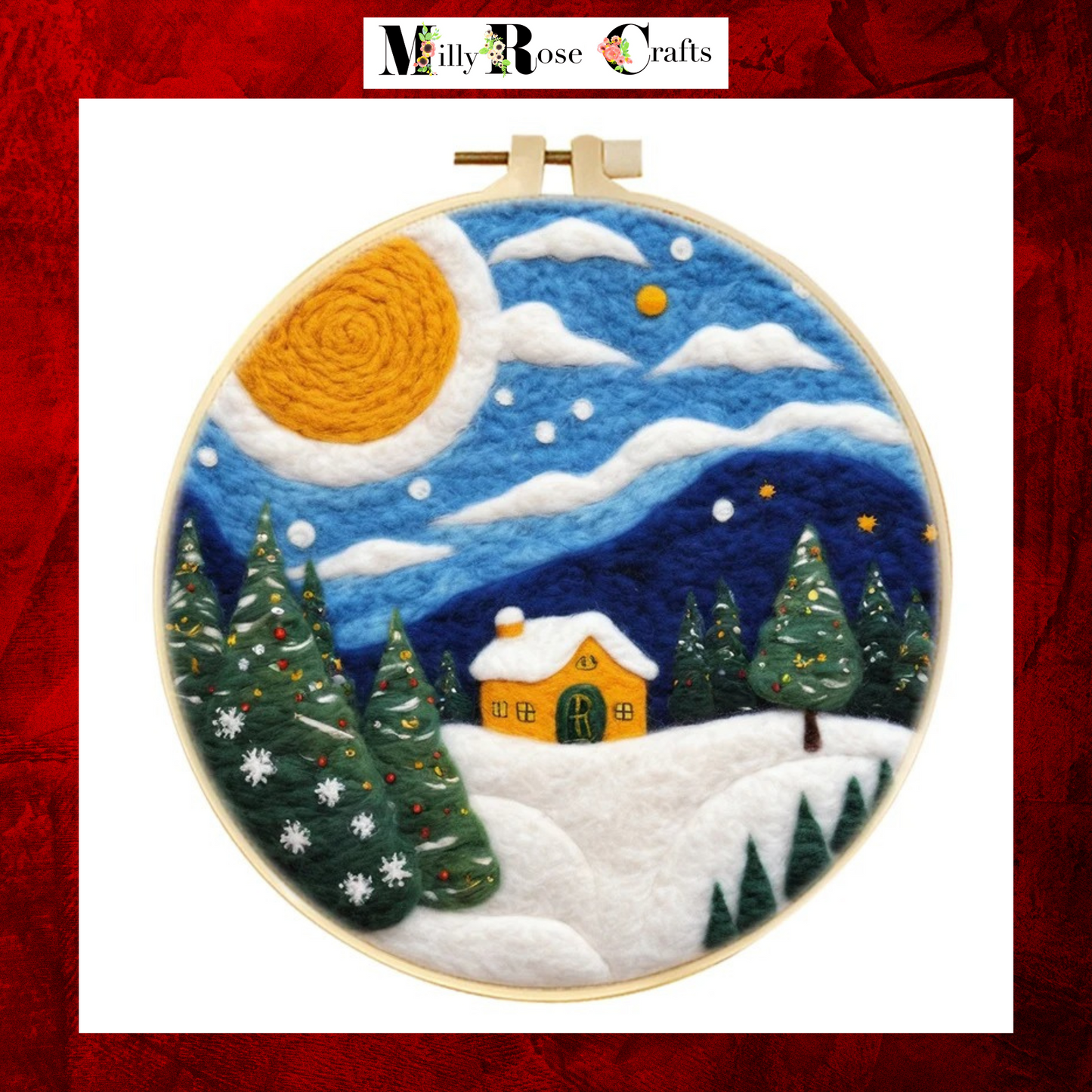 2D Winter Needle Felting Kits Xmas Needle Painting Kits Snowman Needle Felting Kit Perfect Christmas Gift Idea