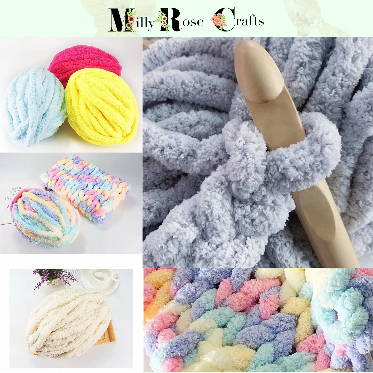 Chenille Yarn for Big Chunky Blanket Making Super Bulky Soft Polyester Extra Thick Fluffy Jumbo Chunky Knit Yarn for Arm Knitting Home Decor