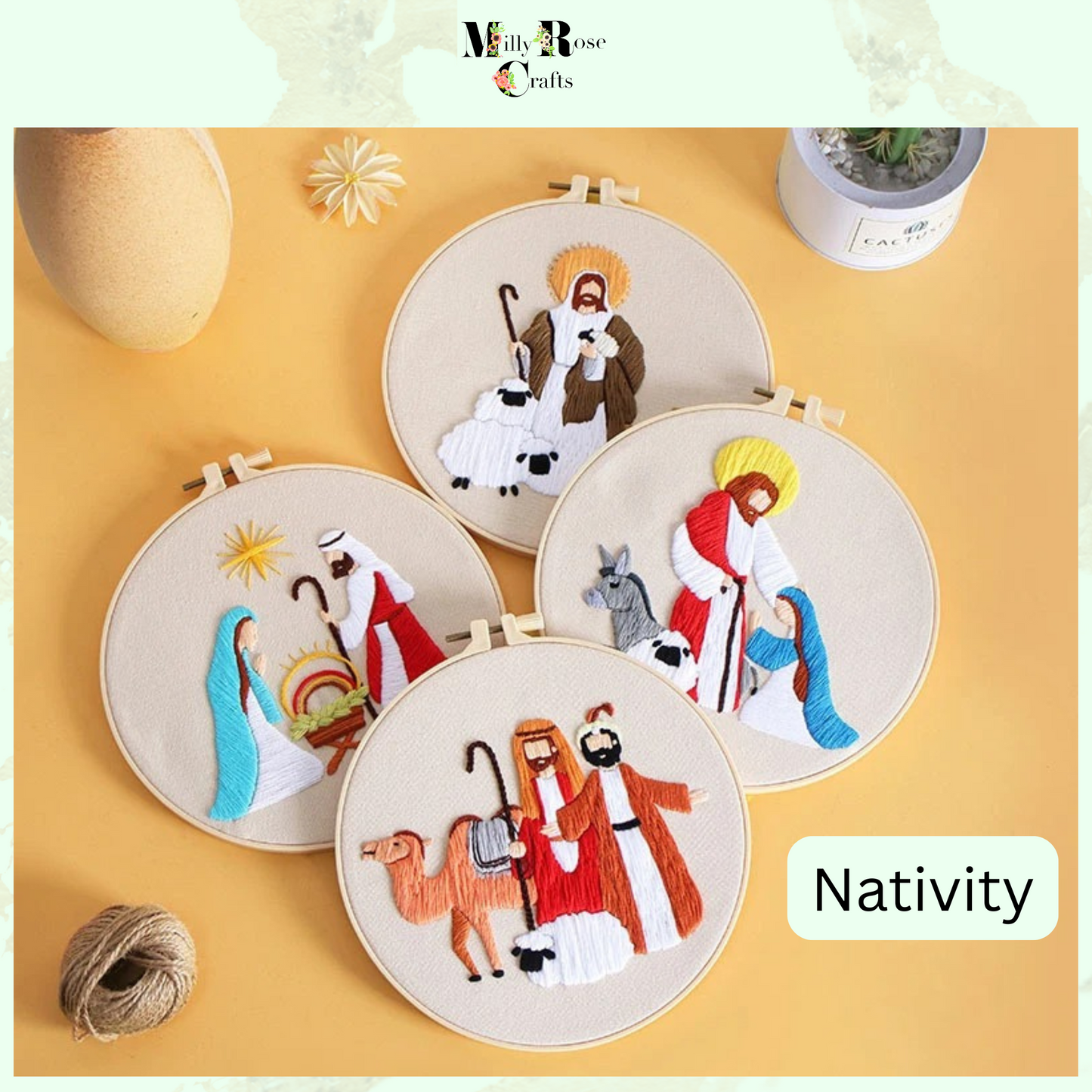 Nativity Embroidery Kits   Beginner Embroidery Kit, 20x20cm complete stamped cross stitch kit