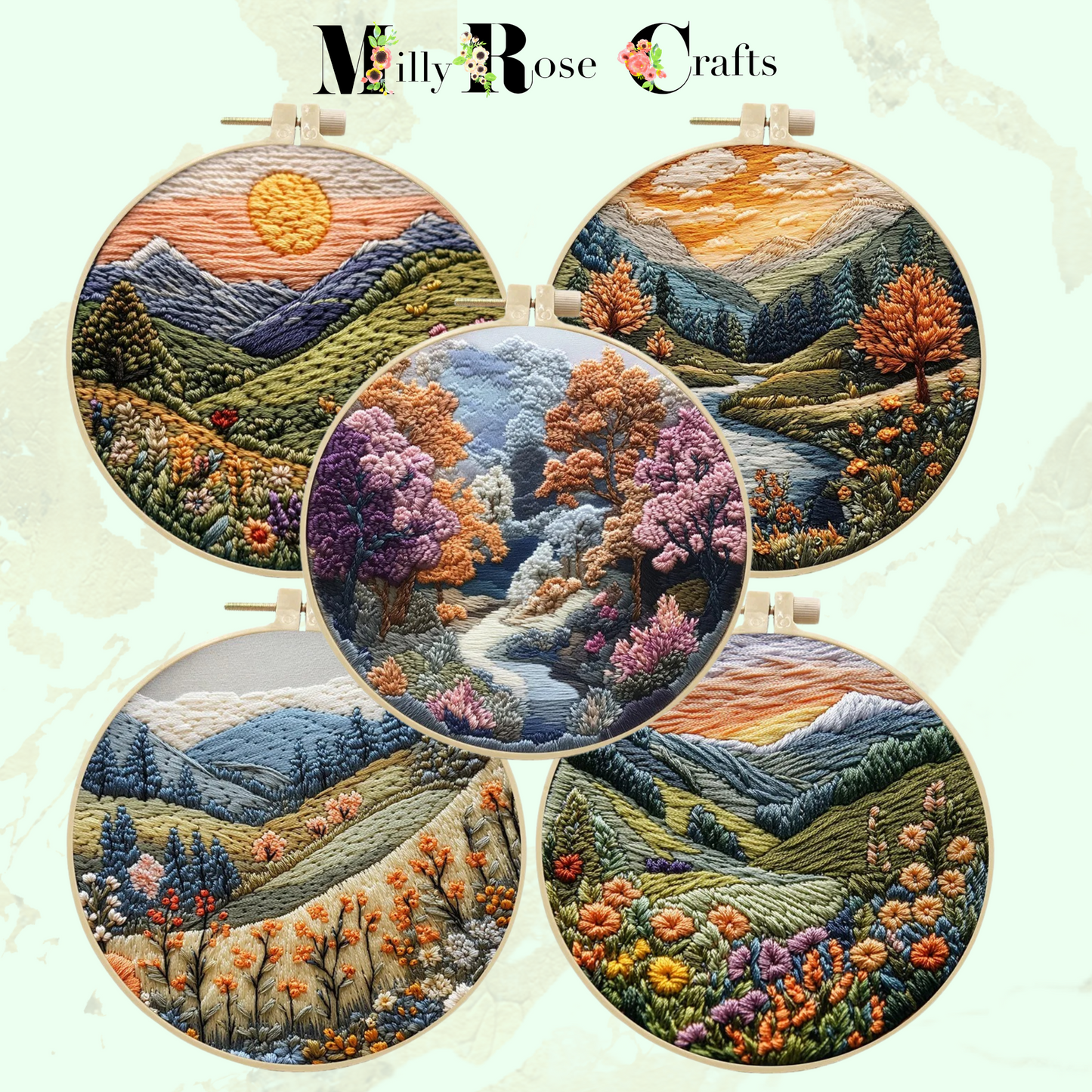 Rustic Moorland Embroidery Kit Countryside Landscape Embroidery Adult Intermediate Complete DIY Stamped Cross Stitch 15cm Hoop Craft Gift