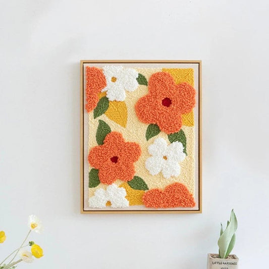 Orange and White Abstract Flower Punch Needle Kit