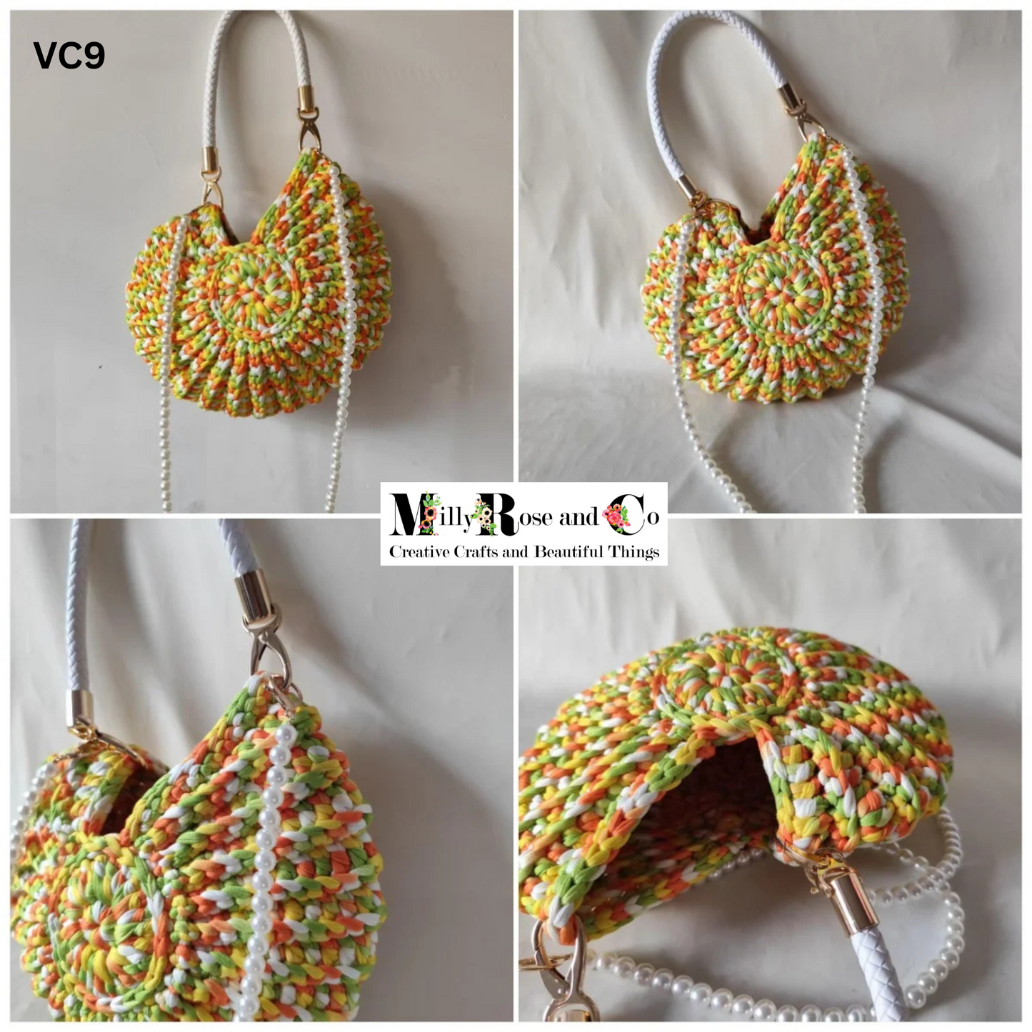 Crochet Nautilus Shell Hand Bag Handmade Shell Cross Body Variegated Colour Novelty Conch Bag Pearl Chain Gift Idea