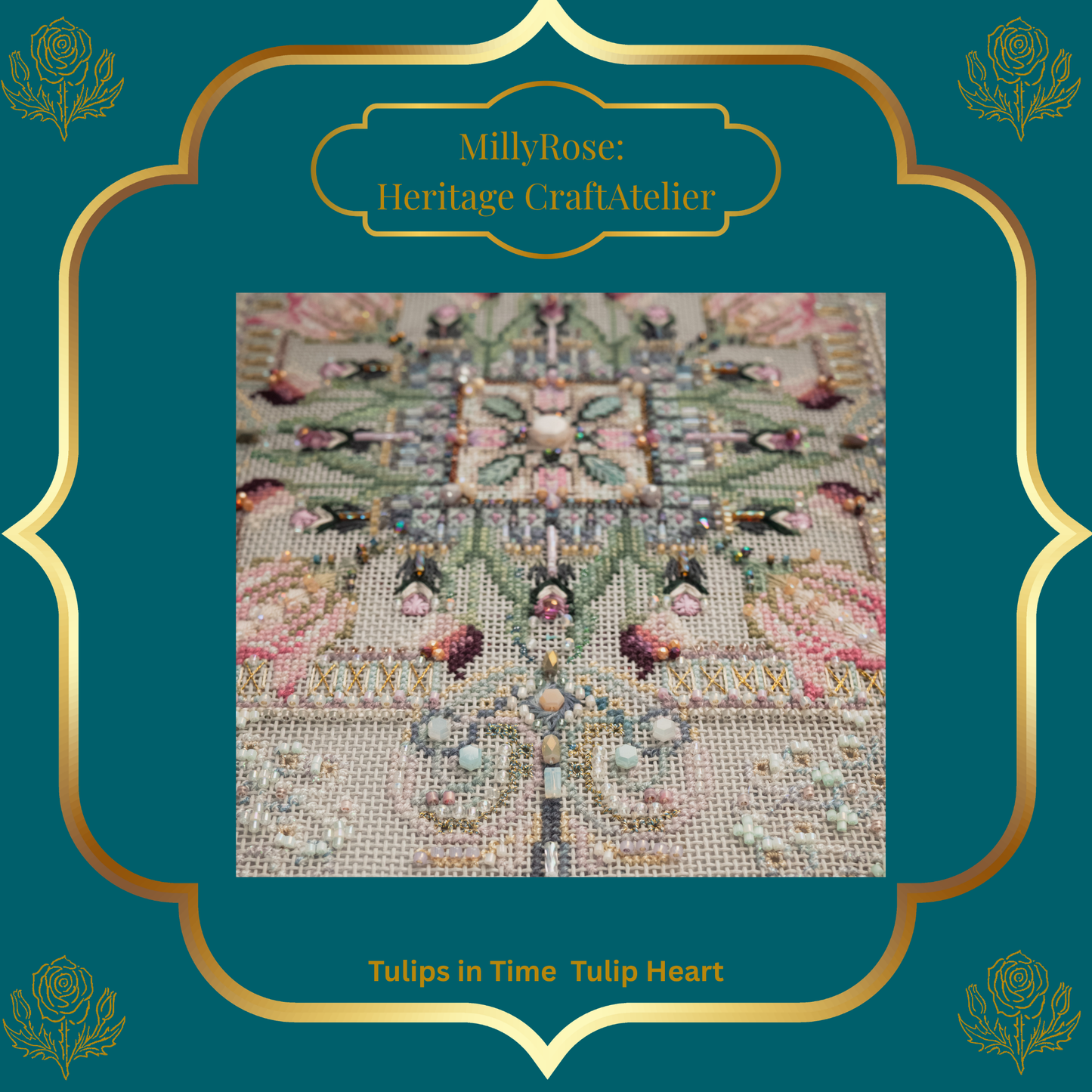 "Tulip Heart" Luxury Mixed-Media Needlework Kit – Tulips in Time Masterpiece Series by IMake – Hand-Dyed Silk & Premium Crystals on 18ct Canvas