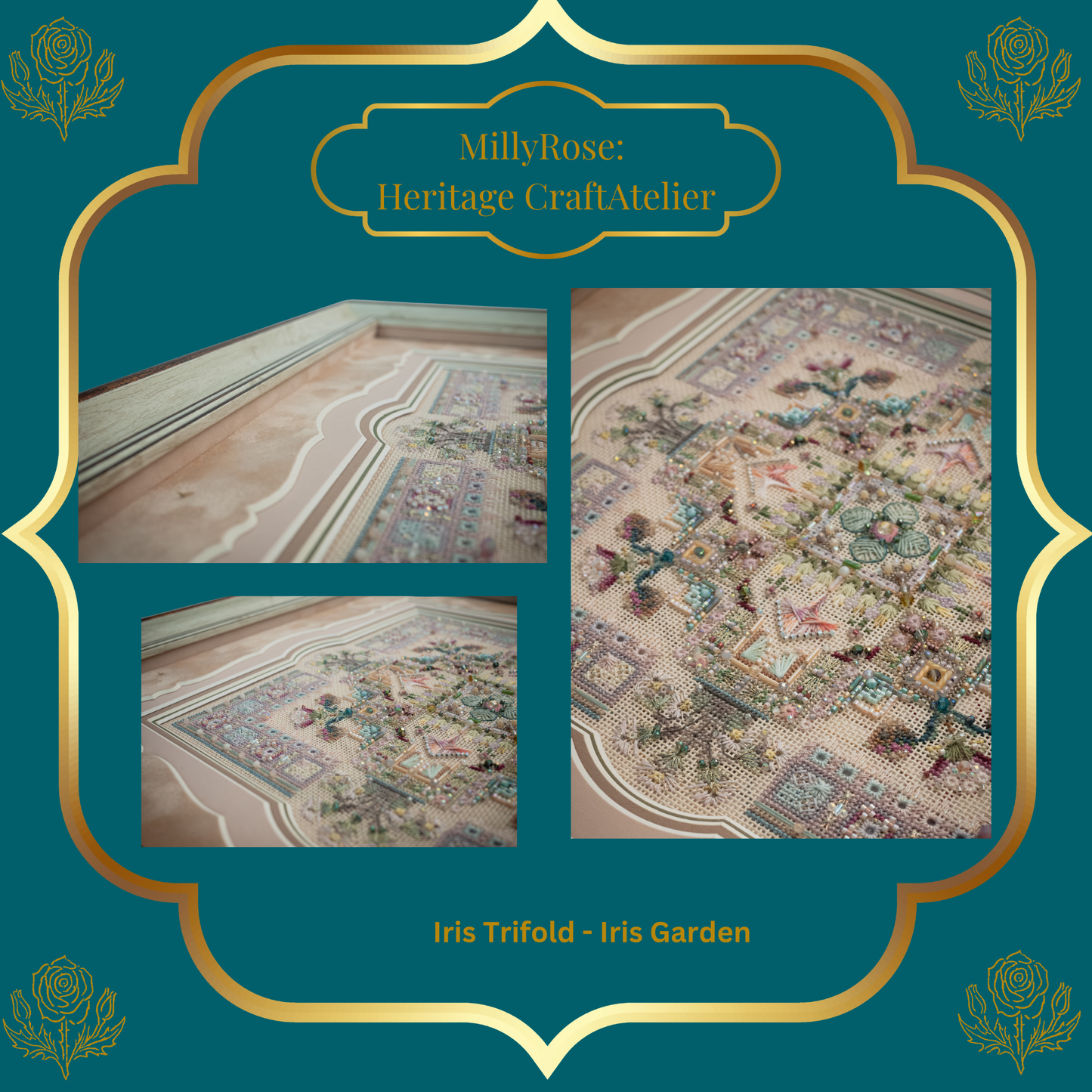IMAKE Iris Trifold Iris Garden Luxury Cross Stitch  Mixed Media Needlework Kit Bead Embroidery