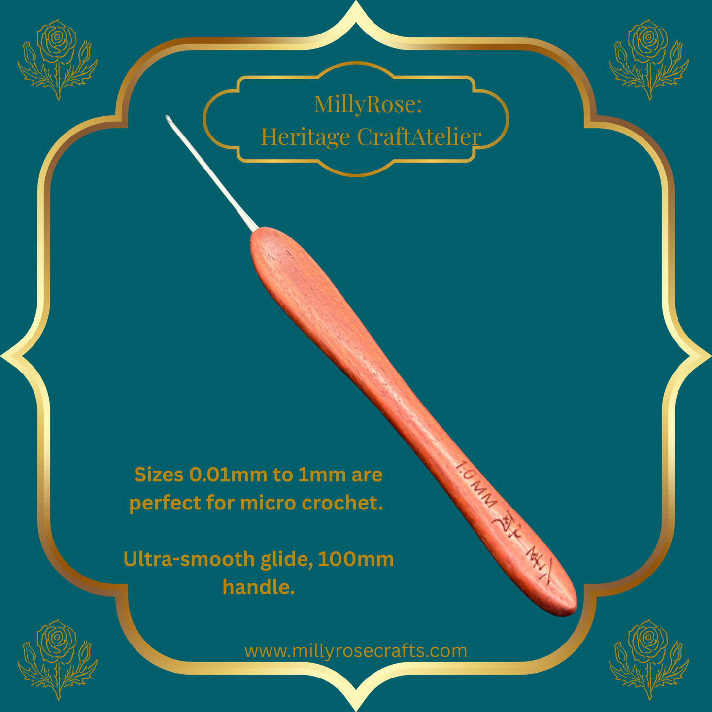Jinlan Red Sandalwood Crochet Hook, Micro Crochet 0.01mm to 1.0mm High End Ergonomic Crochet Tool, Luxury Handcrafted Lace Hook, Heirloom Fiber Arts Gift, 100mm Handle
