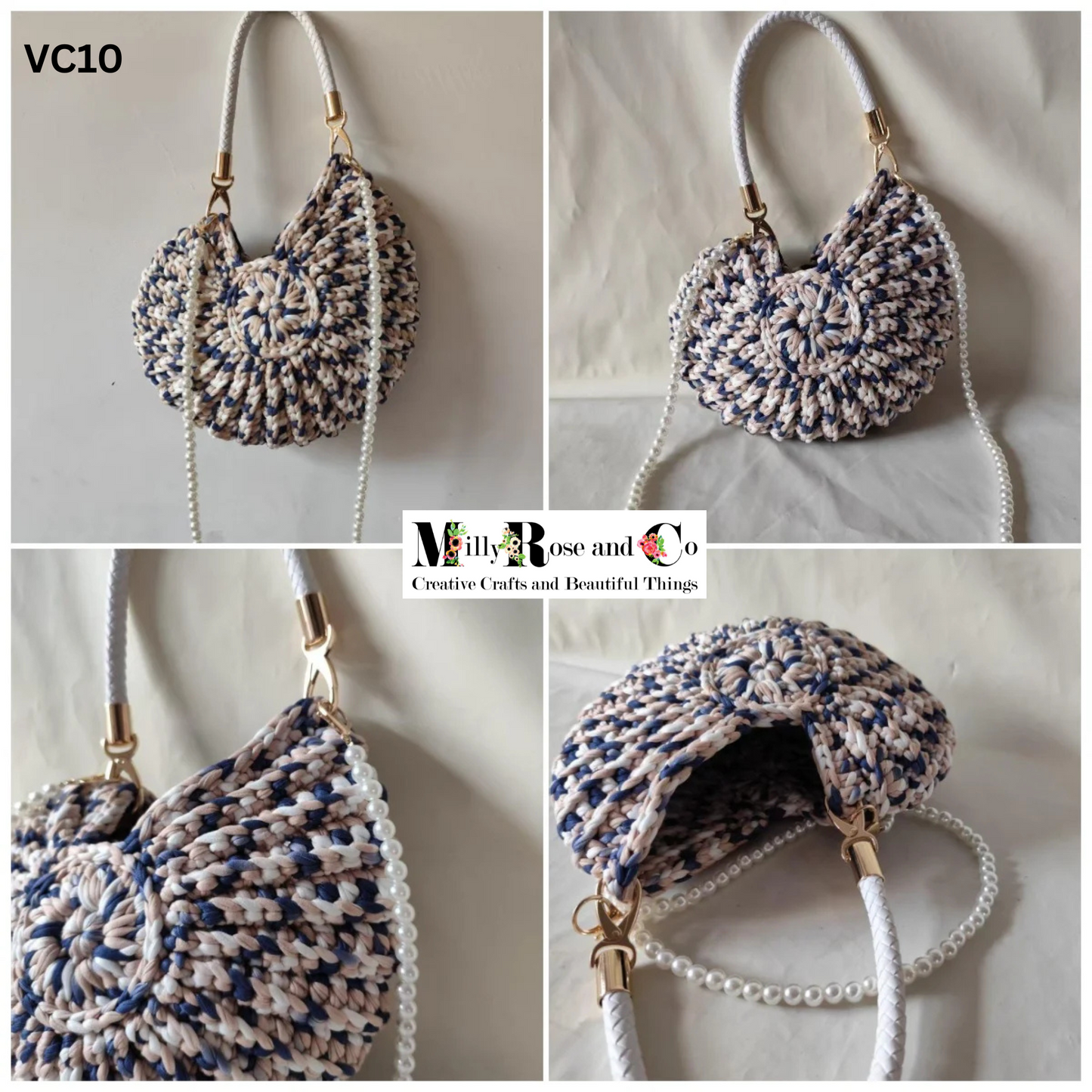 Crochet Nautilus Shell Hand Bag Handmade Shell Cross Body Variegated Colour Novelty Conch Bag Pearl Chain Gift Idea