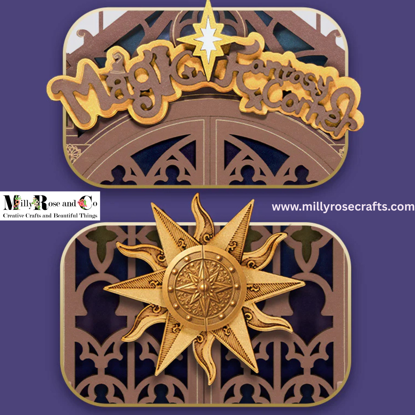 Rolife Magic Fantasy Corner Book Nook Kit Neo-Gothic Wizardry Bookshelf Insert Auto-On LED Light Desk Bookshelf Decoration 14+ Craft Gift