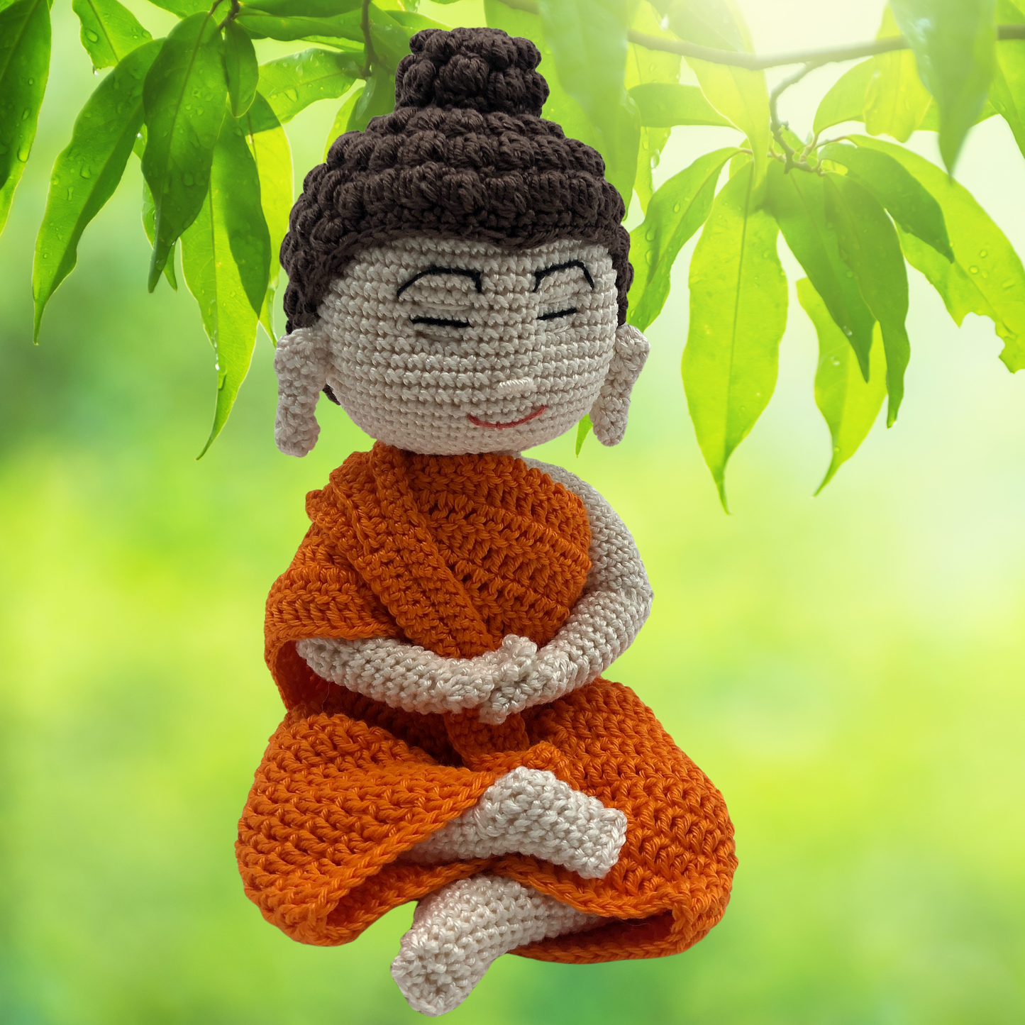 Hand-Crocheted Buddha Bodhisattva Figure Lotus Flower Coaster Peaceful Monk Amigurumi  Meditation & Wellbeing Altar Gift