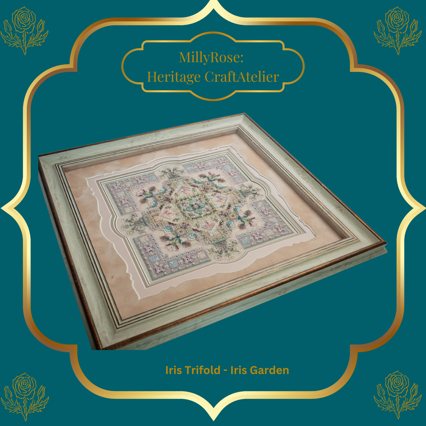 IMAKE Iris Trifold Iris Garden Luxury Cross Stitch  Mixed Media Needlework Kit Bead Embroidery