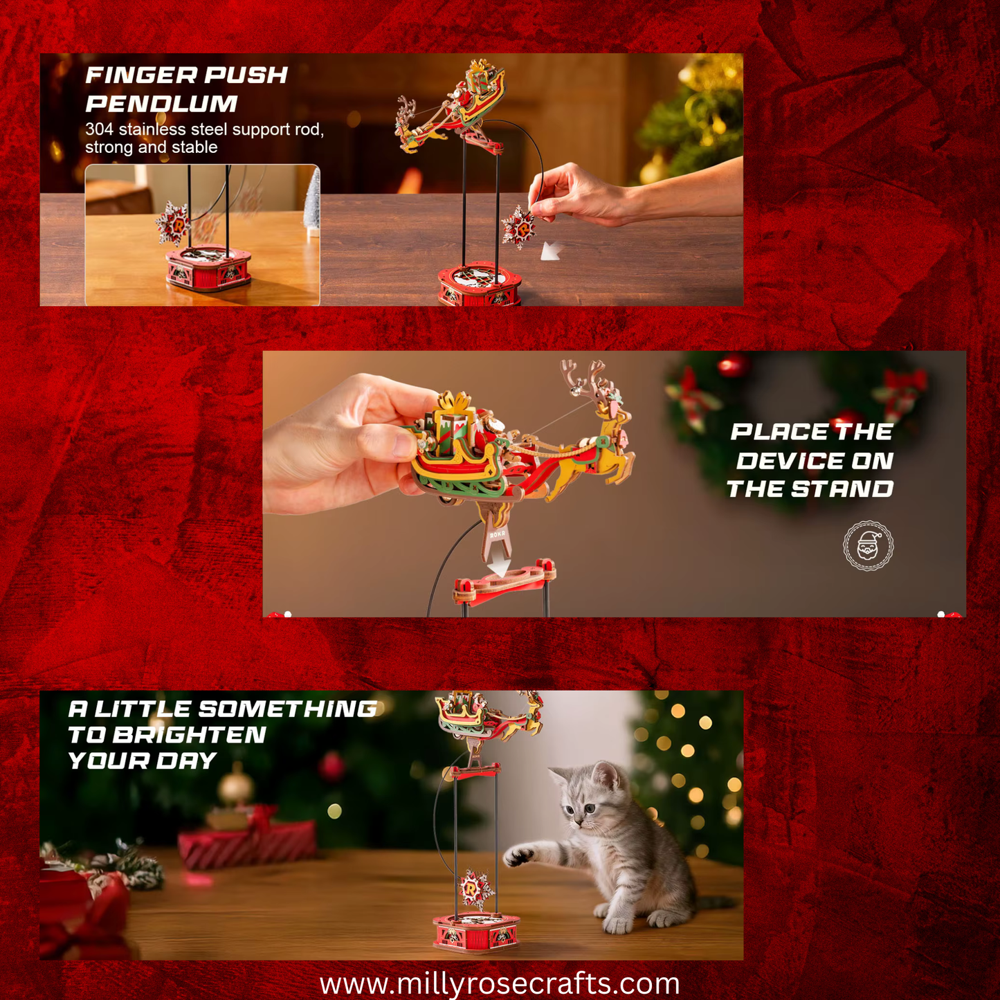 Rokr Santa on Sleigh Gravity Pendulum 3D Wooden Puzzle Perpetual Motion Kinetic Toy Swinging Desk Decor 14+ Stem Unique Christmas Gift