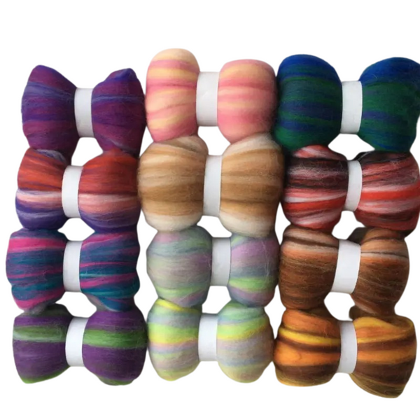 12 Blended Colours 70s Australian Merino Wool Needle Felting Wool Set