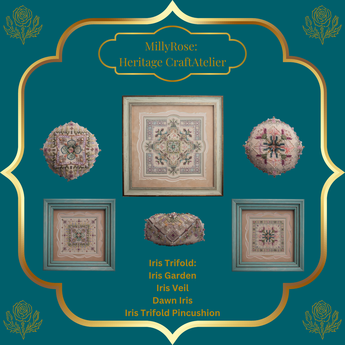IMAKE Iris Trifold Iris Garden Luxury Cross Stitch  Mixed Media Needlework Kit Bead Embroidery