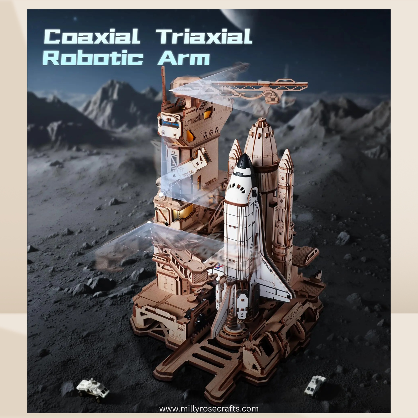 ROKR Space Shuttle 3D Wooden Puzzle Moving Rocket Launch Tower with Lights Mechanical Building STEM Project for Adults Teens Perfect Gift