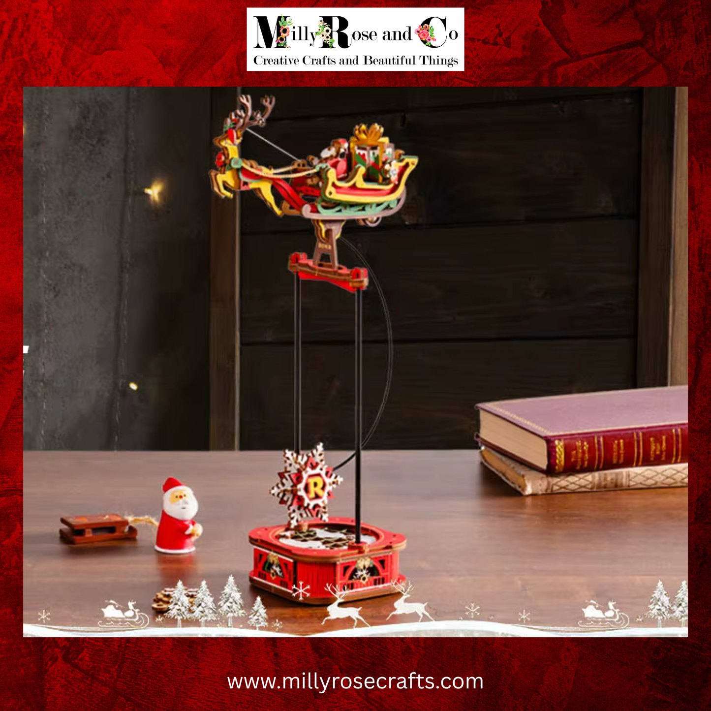 Rokr Santa on Sleigh Gravity Pendulum 3D Wooden Puzzle Perpetual Motion Kinetic Toy Swinging Desk Decor 14+ Stem Unique Christmas Gift