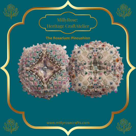 "Rosarium Pincushion" Luxury 3D Needlework Kit – The Garden Series 2 by IMake – Double-Sided Hand-Dyed Silk, Zweigart Linen & Beading Set