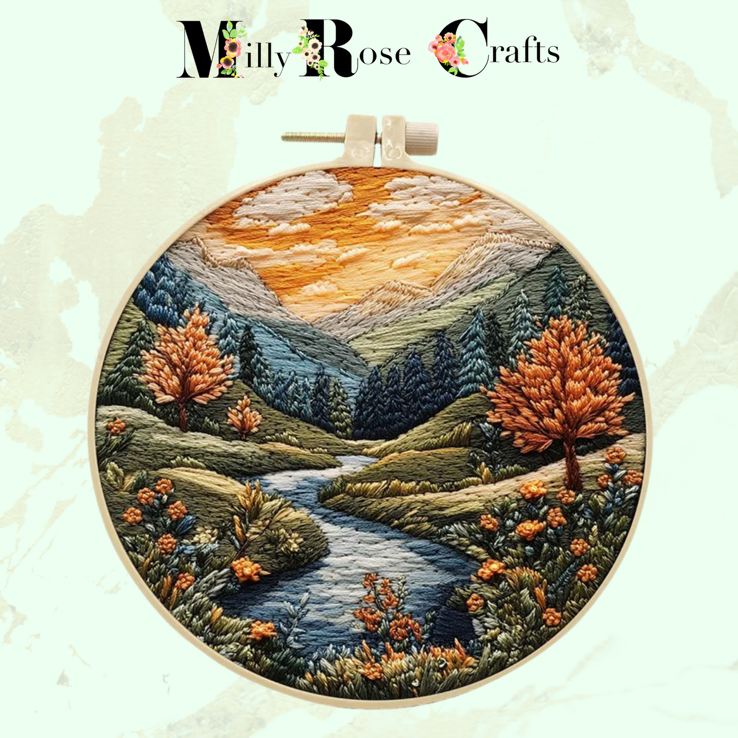 Rustic Moorland Embroidery Kit Countryside Landscape Embroidery Adult Intermediate Complete DIY Stamped Cross Stitch 15cm Hoop Craft Gift