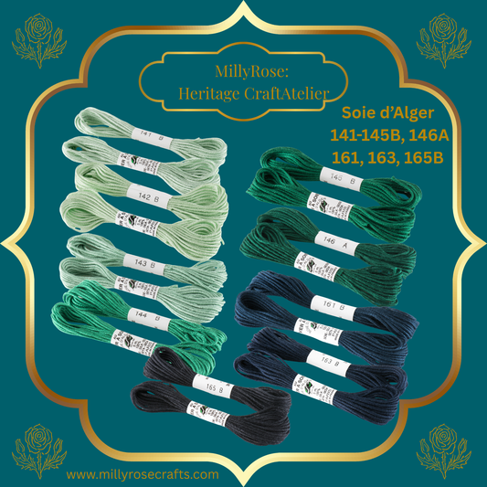 Au Ver à Soie – Soie d'Alger Silk Thread | Premium 7-Ply Embroidery Skeins 141-145B, 146A, 161 163 165B
